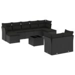 10-Piece Garden Sofa Set with Cushions Black Poly Rattan Wicker Outdoor Patio Furniture