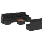 10-Piece Garden Sofa Set with Cushions Black Poly Rattan Wicker Outdoor Patio Furniture