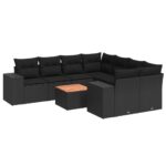 9-Piece Garden Sofa Set with Cushions Black Poly Rattan Wicker Outdoor Patio Furniture