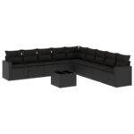 10-Piece Garden Sofa Set with Cushions Black Poly Rattan Wicker Outdoor Patio Furniture