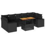 8-Piece Garden Sofa Set with Cushions Black Poly Rattan Wicker Outdoor Patio Furniture