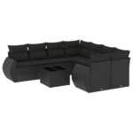 9-Piece Garden Sofa Set with Cushions Black Poly Rattan Wicker Outdoor Patio Furniture
