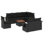 9-Piece Garden Sofa Set with Cushions Black Poly Rattan Wicker Outdoor Patio Furniture