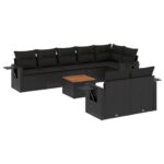 9-Piece Garden Sofa Set with Cushions Black Poly Rattan Wicker Outdoor Patio Furniture