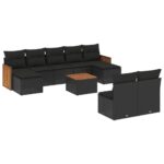 10-Piece Garden Sofa Set with Cushions Black Poly Rattan Wicker Outdoor Patio Furniture