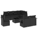 9-Piece Garden Sofa Set with Cushions Black Poly Rattan Wicker Outdoor Patio Furniture