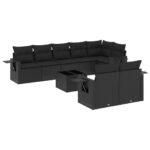 9-Piece Garden Sofa Set with Cushions Black Poly Rattan Wicker Outdoor Patio Furniture