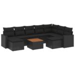 10-Piece Garden Sofa Set with Cushions Black Poly Rattan Wicker Outdoor Patio Furniture