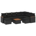10-Piece Garden Sofa Set with Cushions Black Poly Rattan Wicker Outdoor Patio Furniture