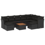 10-Piece Garden Sofa Set with Cushions Black Poly Rattan Wicker Outdoor Patio Furniture