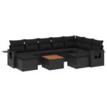 10-Piece Garden Sofa Set with Cushions Black Poly Rattan Wicker Outdoor Patio Furniture