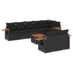 9-Piece Garden Sofa Set with Cushions Black Poly Rattan