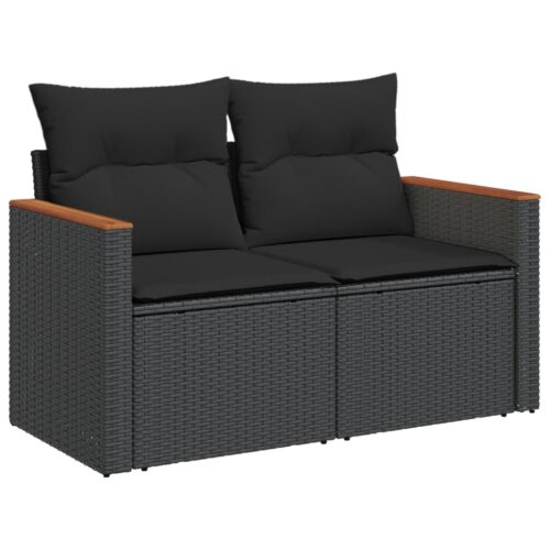 10-Piece Garden Sofa Set with Cushions Black Poly Rattan Wicker Outdoor Patio Furniture - Image 5