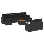 10-Piece Garden Sofa Set with Cushions Black Poly Rattan Wicker Outdoor Patio Furniture