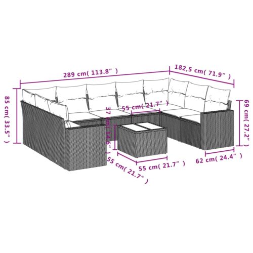 10-Piece Garden Sofa Set with Cushions Black Poly Rattan Wicker Outdoor Patio Furniture - Image 8