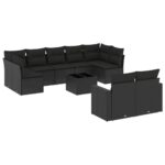 10-Piece Garden Sofa Set with Cushions Black Poly Rattan Wicker Outdoor Patio Furniture