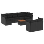 10-Piece Garden Sofa Set with Cushions Black Poly Rattan Wicker Outdoor Patio Furniture