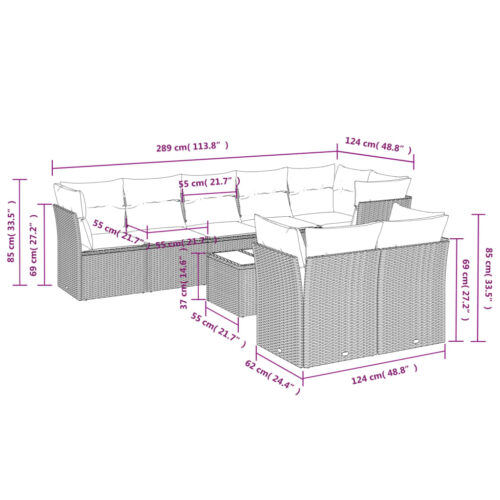 9-Piece Garden Sofa Set with Cushions Black Poly Rattan Wicker Outdoor Patio Furniture - Image 3