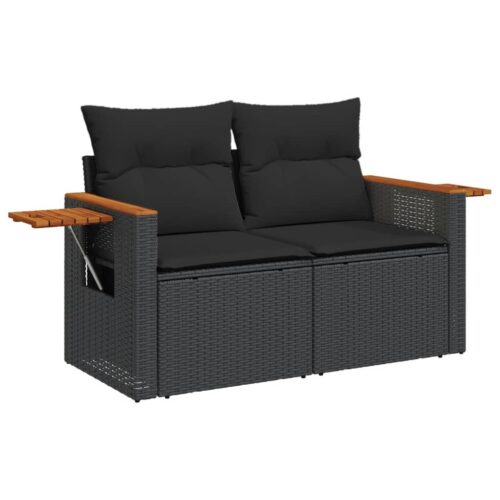 10-Piece Garden Sofa Set with Cushions Black Poly Rattan Wicker Outdoor Patio Furniture - Image 6