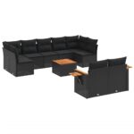 10-Piece Garden Sofa Set with Cushions Black Poly Rattan Wicker Outdoor Patio Furniture