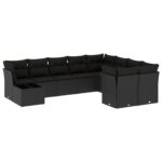 10-Piece Garden Sofa Set with Cushions Black Poly Rattan Wicker Outdoor Patio Furniture