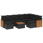 10-Piece Garden Sofa Set with Cushions Black Poly Rattan Wicker Outdoor Patio Furniture