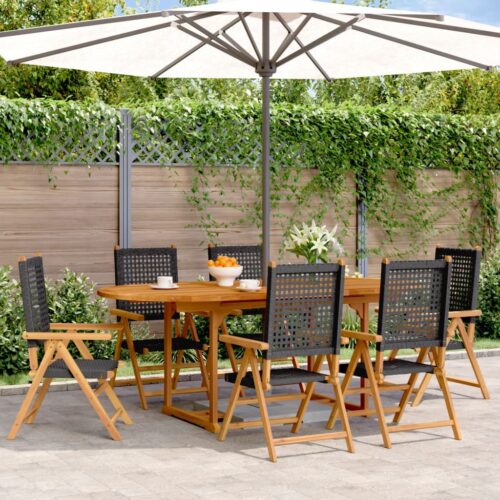 7-Piece Garden Dining Set Black Poly Rattan Wicker Outdoor Patio Furniture Wood Timber Outdoor Patio Furniture - Image 2