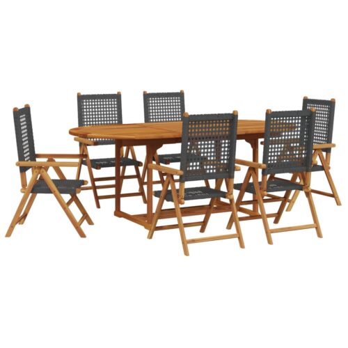 7-Piece Garden Dining Set Black Poly Rattan Wicker Outdoor Patio Furniture Wood Timber Outdoor Patio Furniture - Image 13