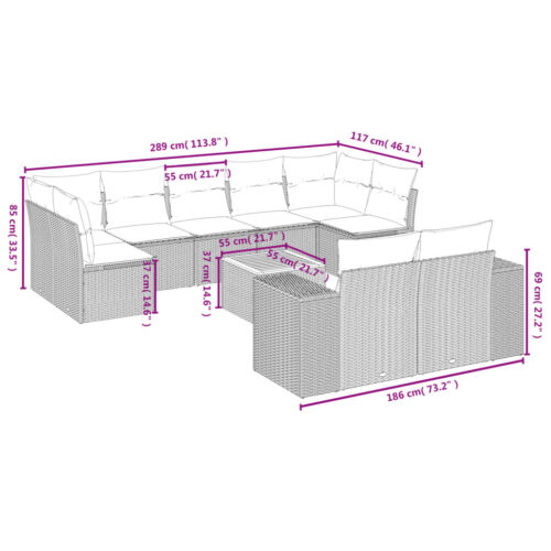 10-Piece Garden Sofa Set with Cushions Black Poly Rattan Wicker Outdoor Patio Furniture - Image 8