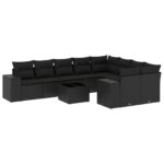 10-Piece Garden Sofa Set with Cushions Black Poly Rattan Wicker Outdoor Patio Furniture