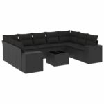 10-Piece Garden Sofa Set with Cushions Black Poly Rattan Wicker Outdoor Patio Furniture