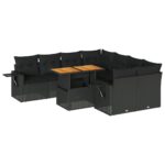 9-Piece Garden Sofa Set with Cushions Black Poly Rattan Wicker Outdoor Patio Furniture