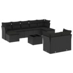 10-Piece Garden Sofa Set with Cushions Black Poly Rattan Wicker Outdoor Patio Furniture