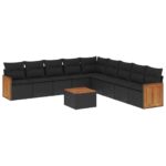 10-Piece Garden Sofa Set with Cushions Black Poly Rattan Wicker Outdoor Patio Furniture