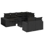 11-Piece Garden Sofa Set with Cushions Black Poly Rattan Wicker Outdoor Patio Furniture