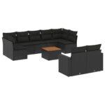 10-Piece Garden Sofa Set with Cushions Black Poly Rattan Wicker Outdoor Patio Furniture