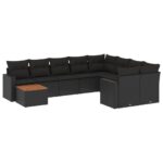 10-Piece Garden Sofa Set with Cushions Black Poly Rattan Wicker Outdoor Patio Furniture