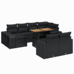 11-Piece Garden Sofa Set with Cushions Black Poly Rattan Wicker Outdoor Patio Furniture