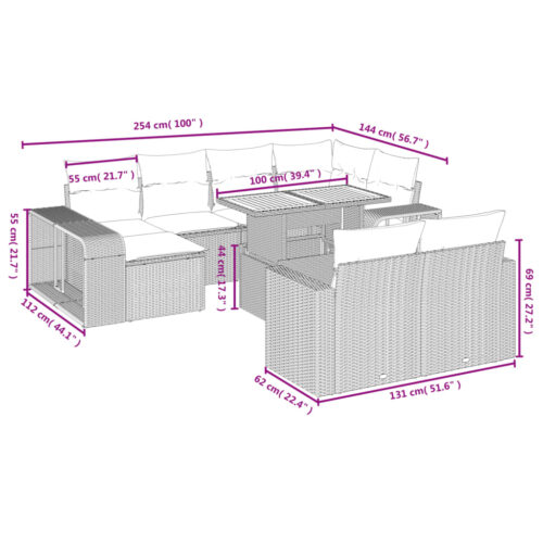 11-Piece Garden Sofa Set with Cushions Black Poly Rattan Wicker Outdoor Patio Furniture - Image 3