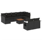 10-Piece Garden Sofa Set with Cushions Black Poly Rattan Wicker Outdoor Patio Furniture