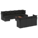 11-Piece Garden Sofa Set with Cushions Black Poly Rattan Wicker Outdoor Patio Furniture