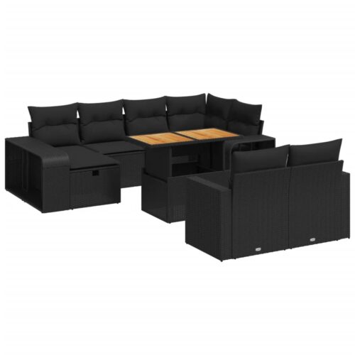 11-Piece Garden Sofa Set with Cushions Black Poly Rattan Wicker Outdoor Patio Furniture