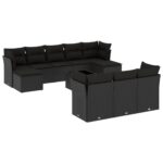 11-Piece Garden Sofa Set with Cushions Black Poly Rattan Wicker Outdoor Patio Furniture