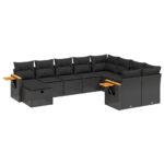 10-Piece Garden Sofa Set with Cushions Black Poly Rattan Wicker Outdoor Patio Furniture
