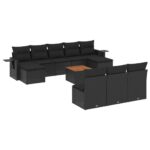 11-Piece Garden Sofa Set with Cushions Black Poly Rattan Wicker Outdoor Patio Furniture