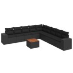 10-Piece Garden Sofa Set with Cushions Black Poly Rattan Wicker Outdoor Patio Furniture