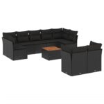 10-Piece Garden Sofa Set with Cushions Black Poly Rattan Wicker Outdoor Patio Furniture