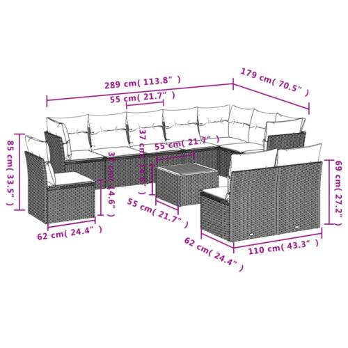 11-Piece Garden Sofa Set with Cushions Black Poly Rattan Wicker Outdoor Patio Furniture - Image 3
