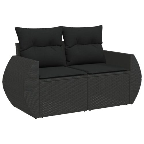 9-Piece Garden Sofa Set with Cushions Black Poly Rattan Wicker Outdoor Patio Furniture - Image 3