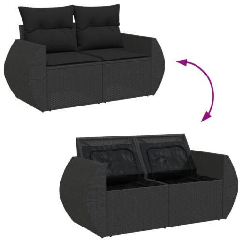 9-Piece Garden Sofa Set with Cushions Black Poly Rattan Wicker Outdoor Patio Furniture - Image 7